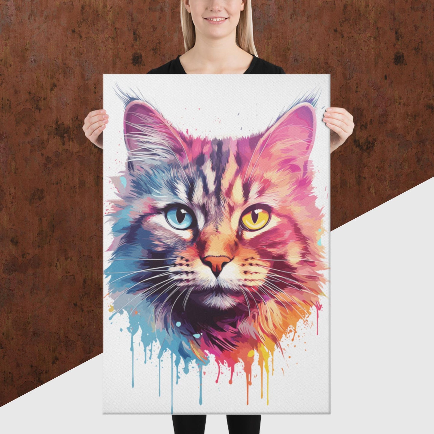 Rainbow Paint Cat Canvas Poster