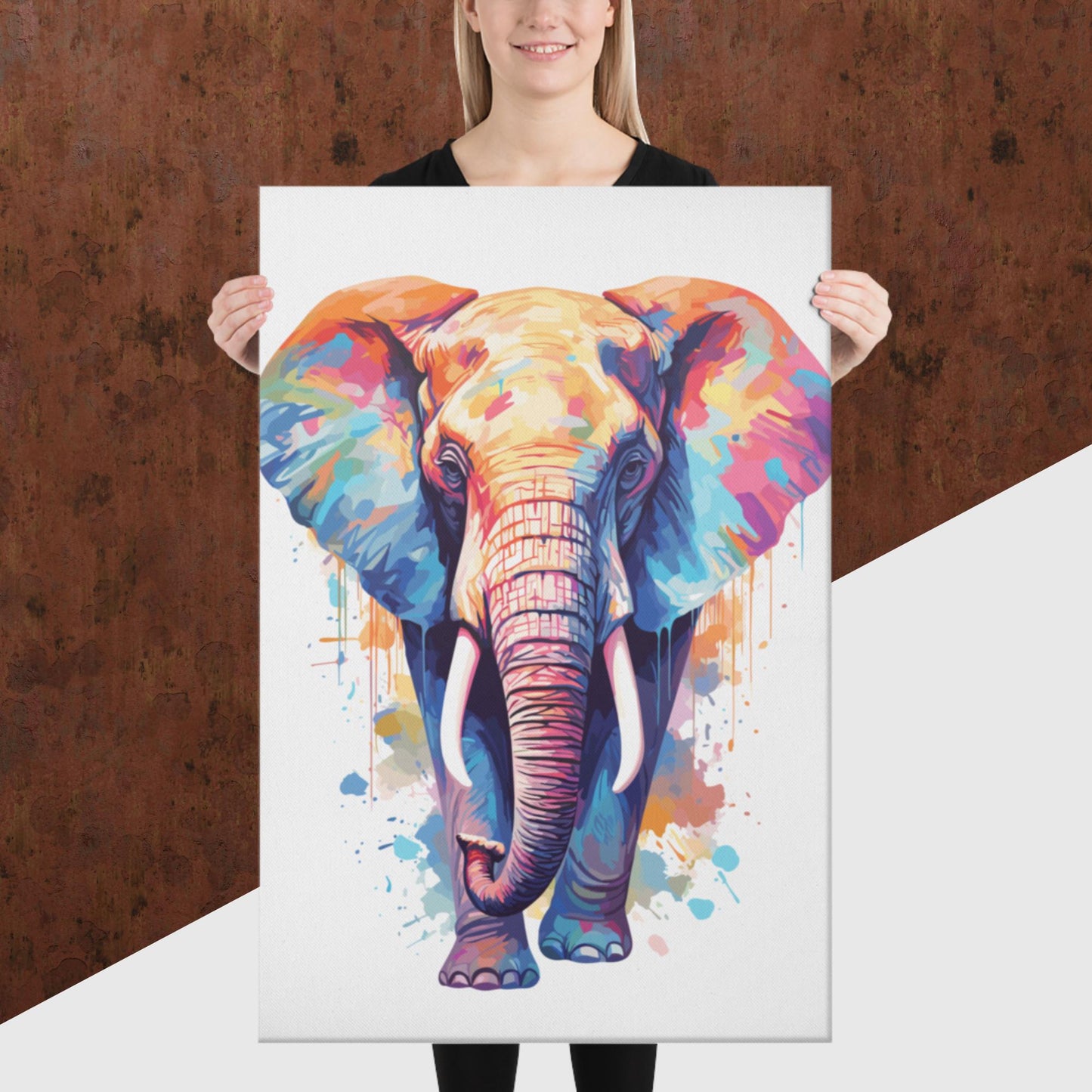 Rainbow Paint Elephant Canvas Poster