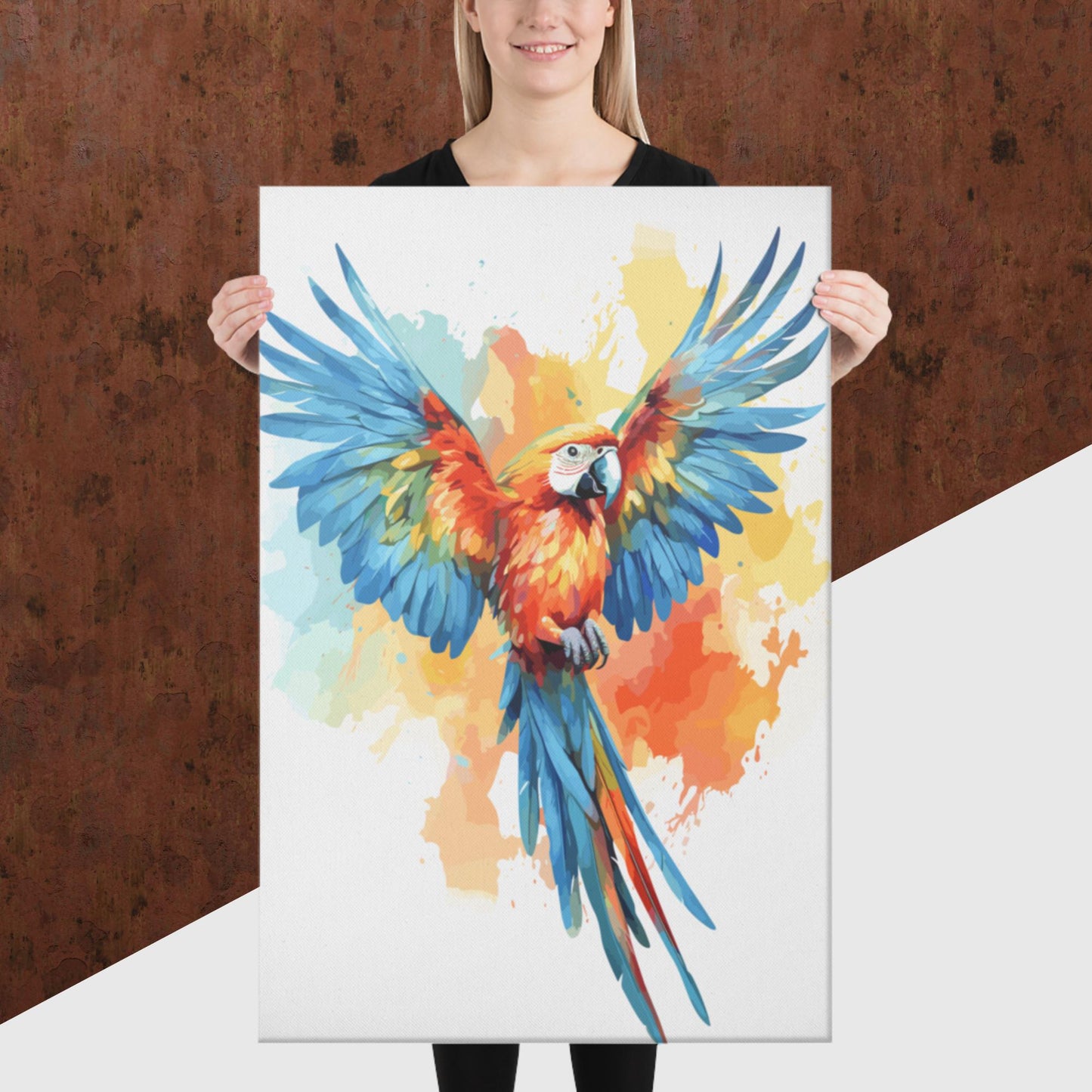 Rainbow Paint Parrot Canvas Poster