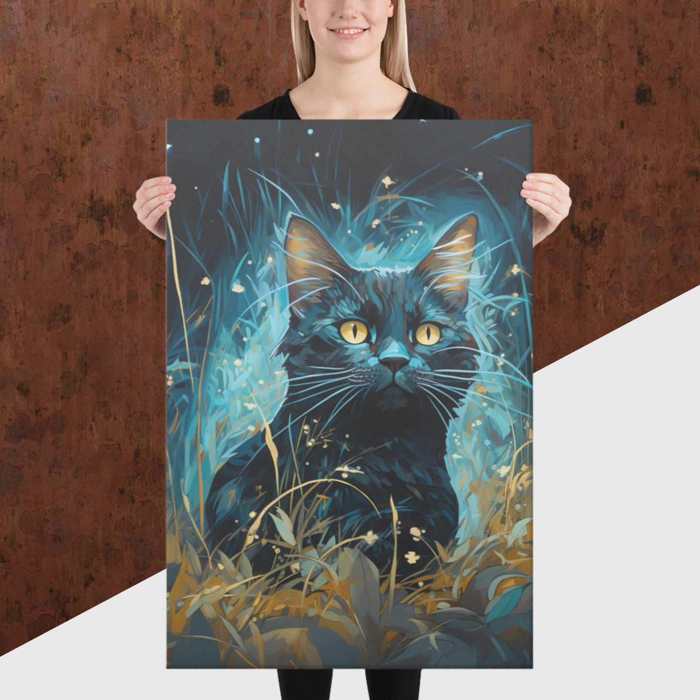 Dark Turquoise Cat Canvas Poster