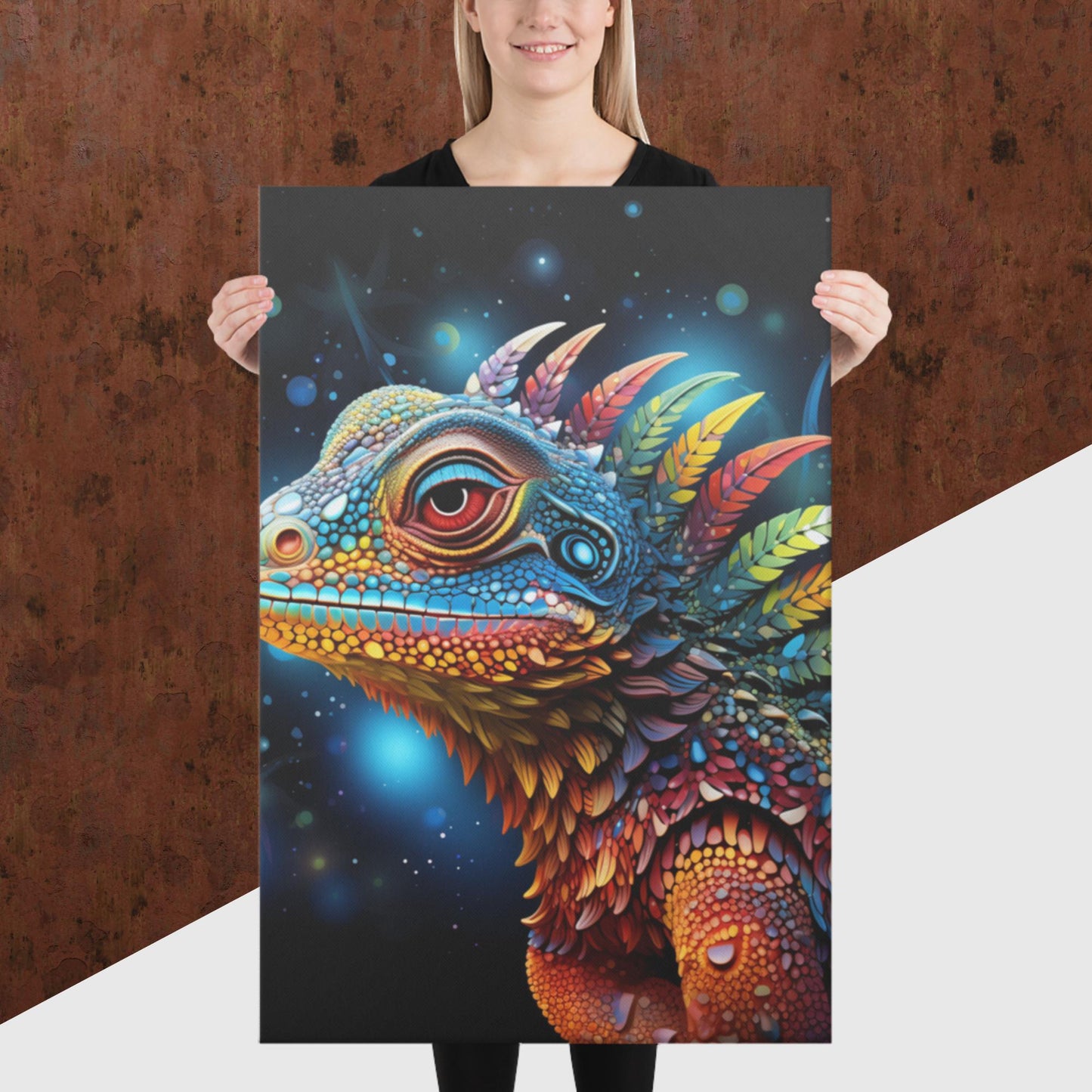 Dot Art Iguana Canvas Poster