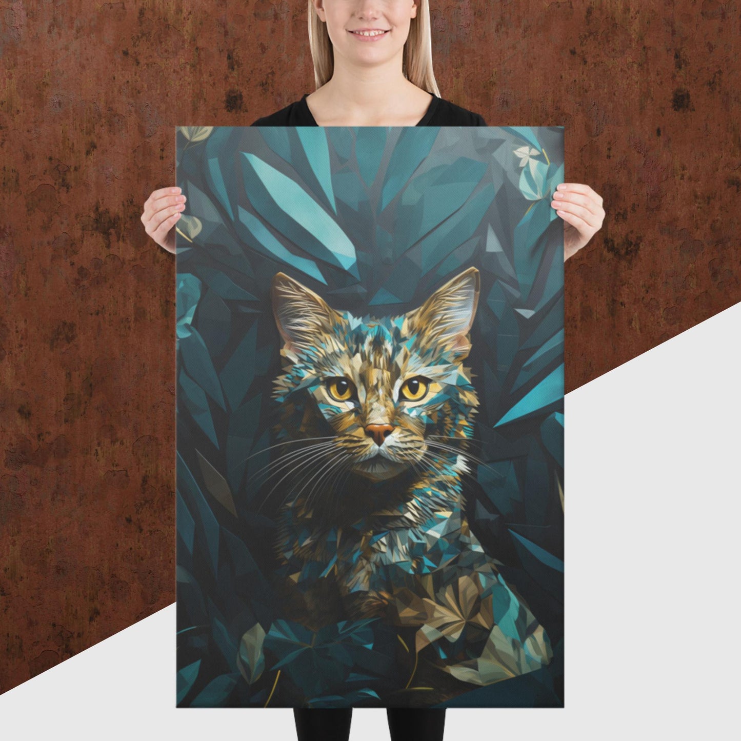Blue Gold Cat Canvas Poster