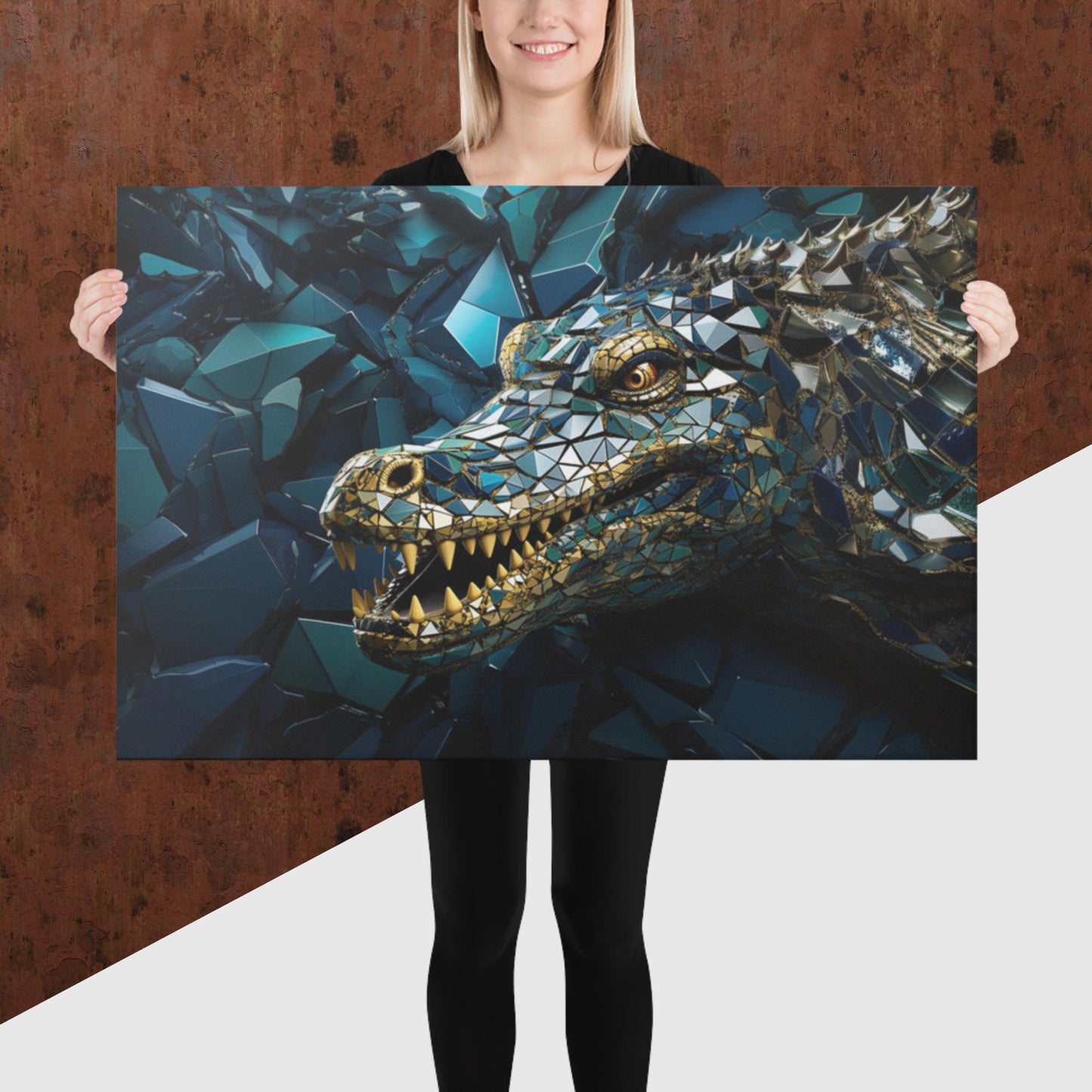 Blue Gold Crocodile Canvas Poster