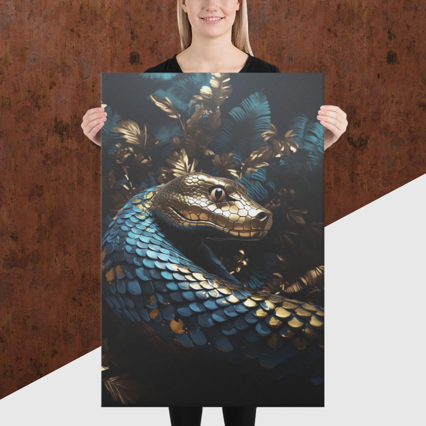 Blue Gold Snake Canvas Poster