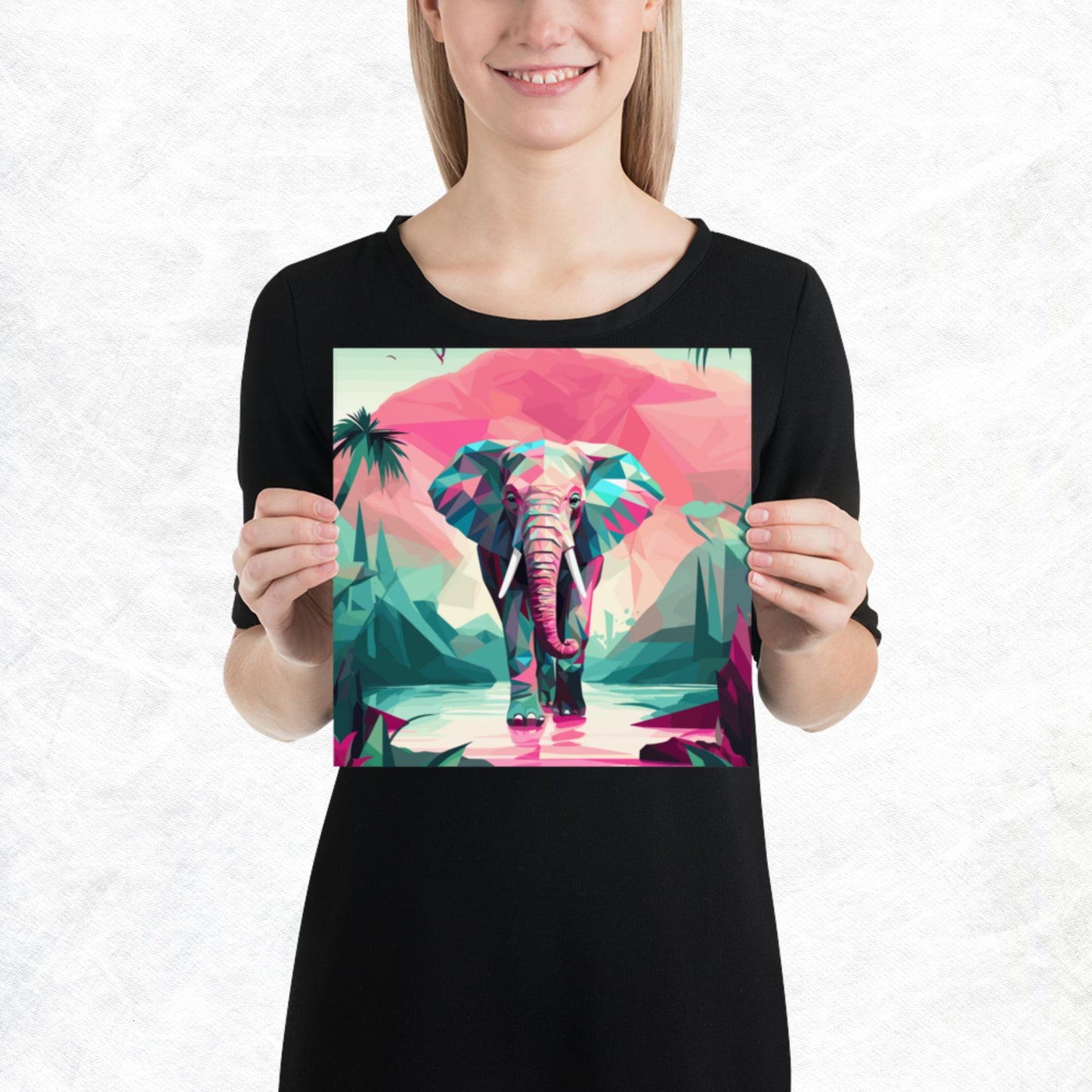 Green and Pink Elephant Paper Poster