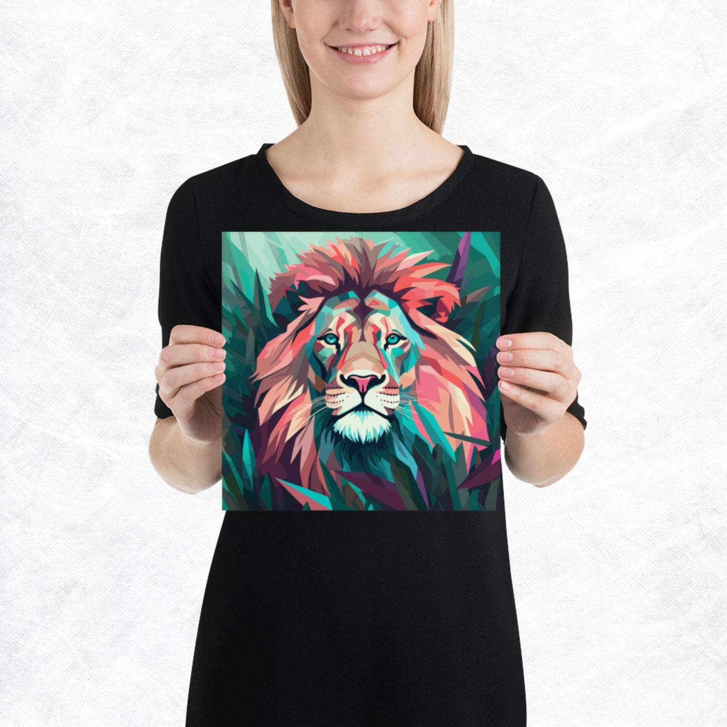 Green and Pink Lion Paper Poster