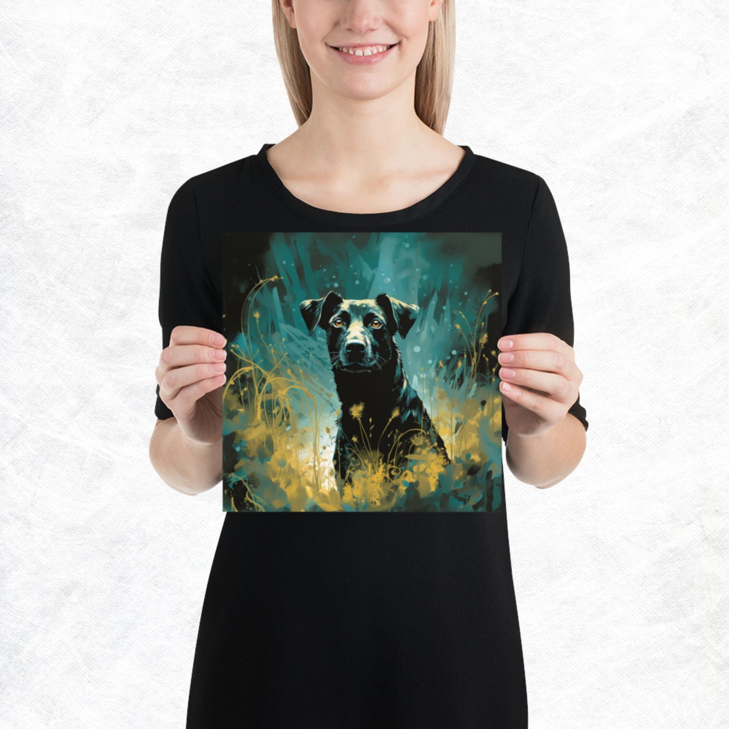 Dark Turquoise Dog Paper Poster
