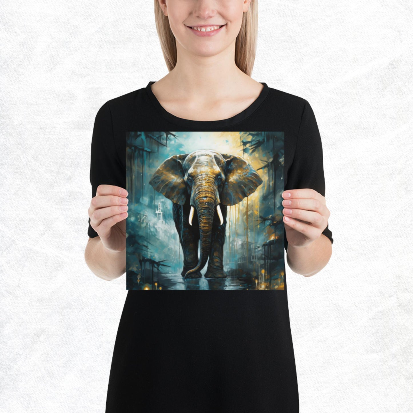 Dark Turquoise Elephant Paper Poster