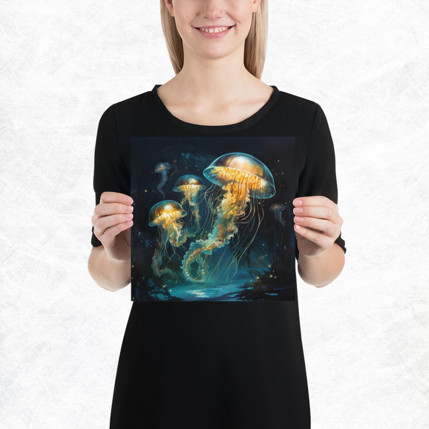 Dark Turquoise Jellyfish Paper Poster