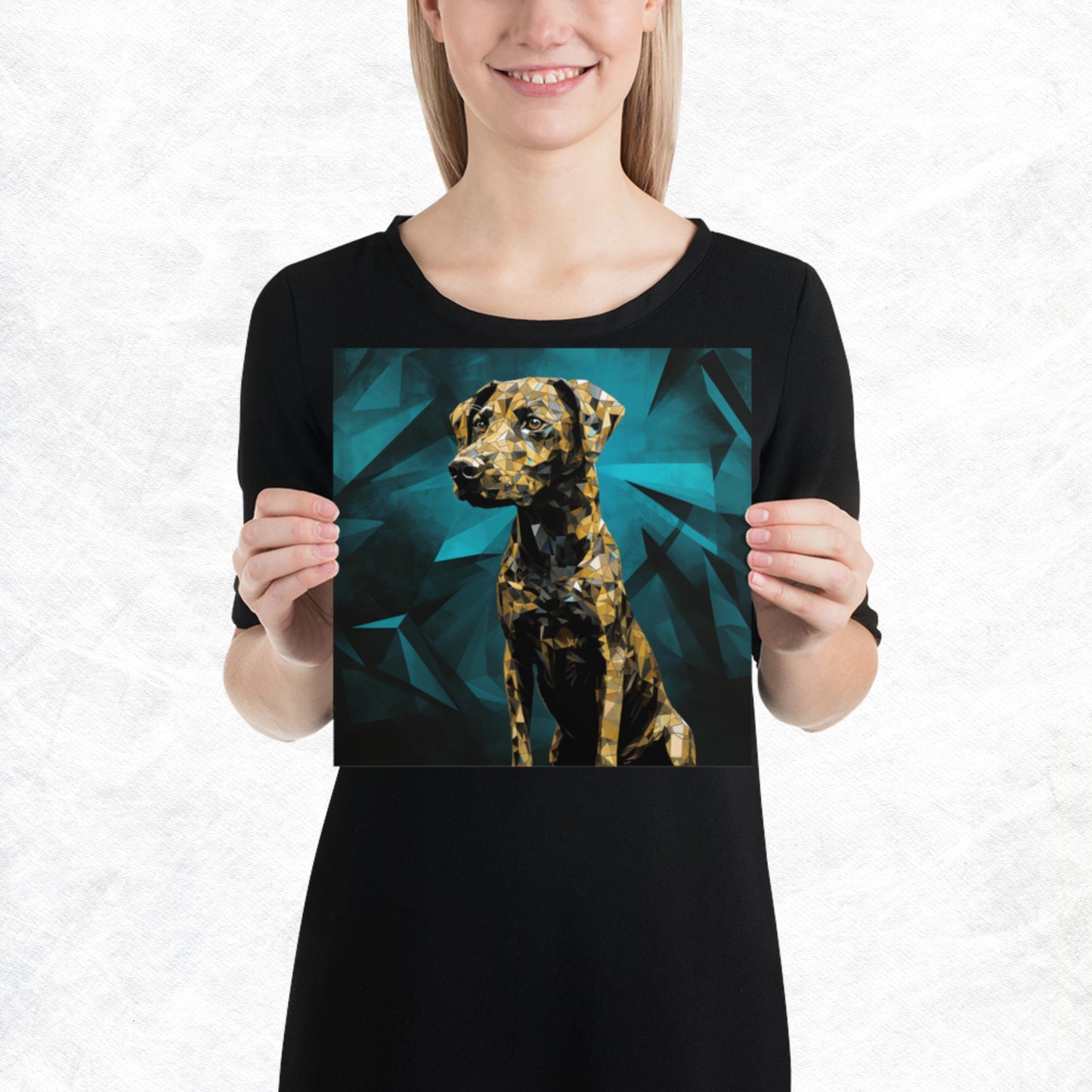 Blue Gold Dog Paper Poster