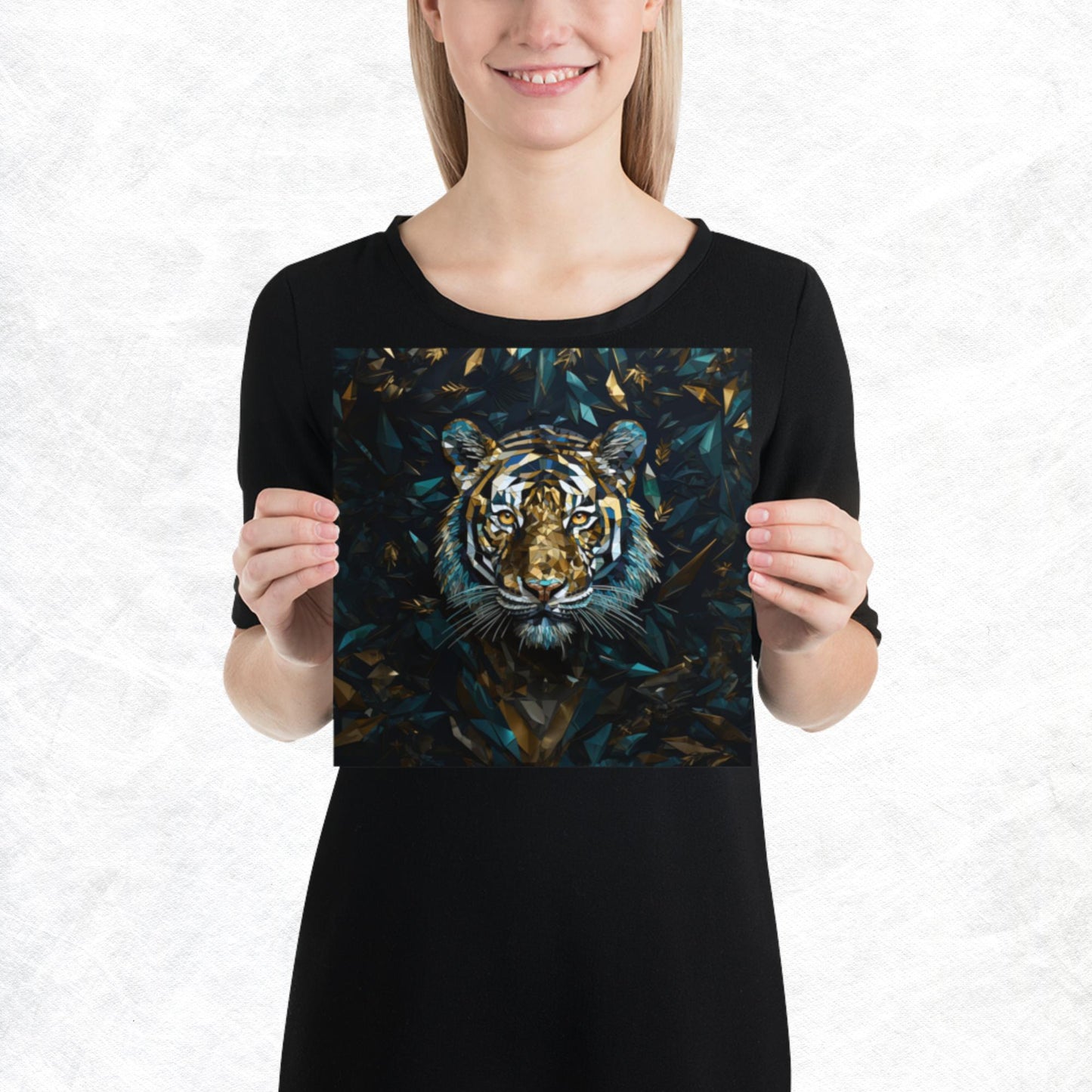 Blue Gold Tiger Paper Poster