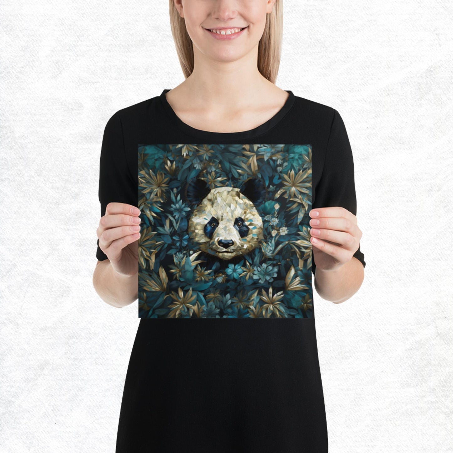 Blue Gold Panda Paper Poster