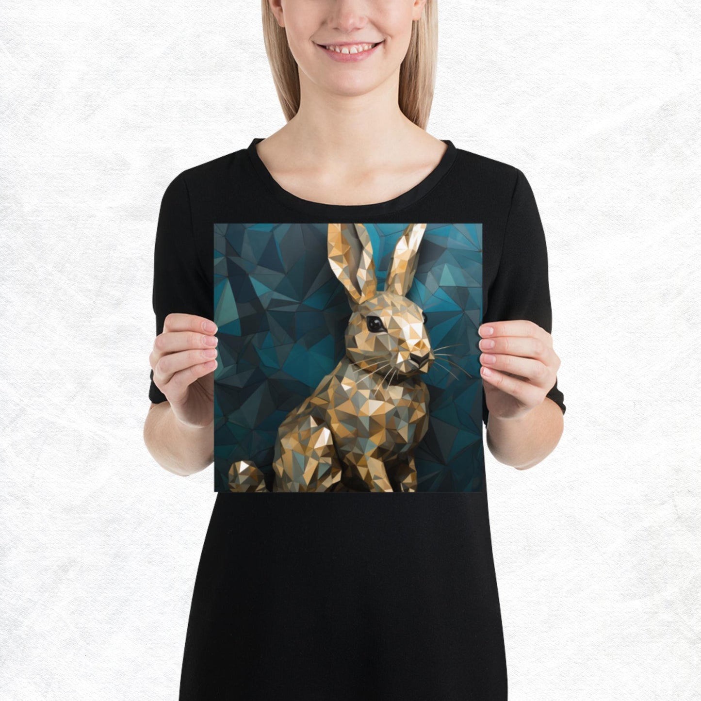 Blue Gold Rabbit Paper Poster
