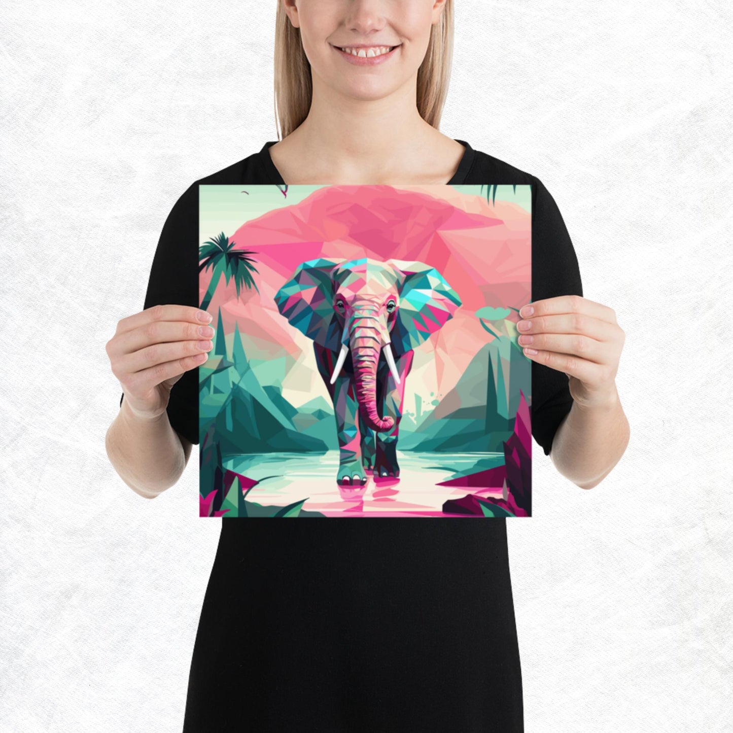 Green and Pink Elephant Paper Poster