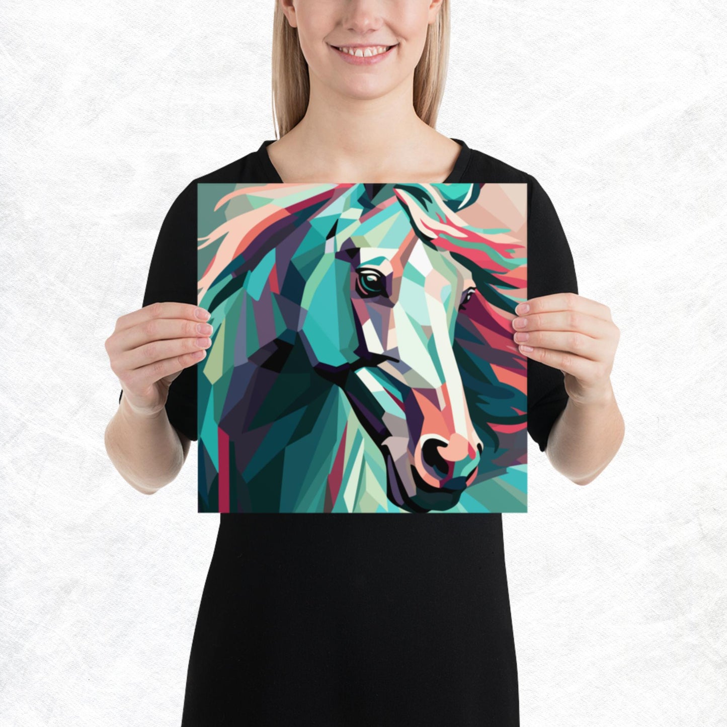 Green and Pink Horse Paper Poster