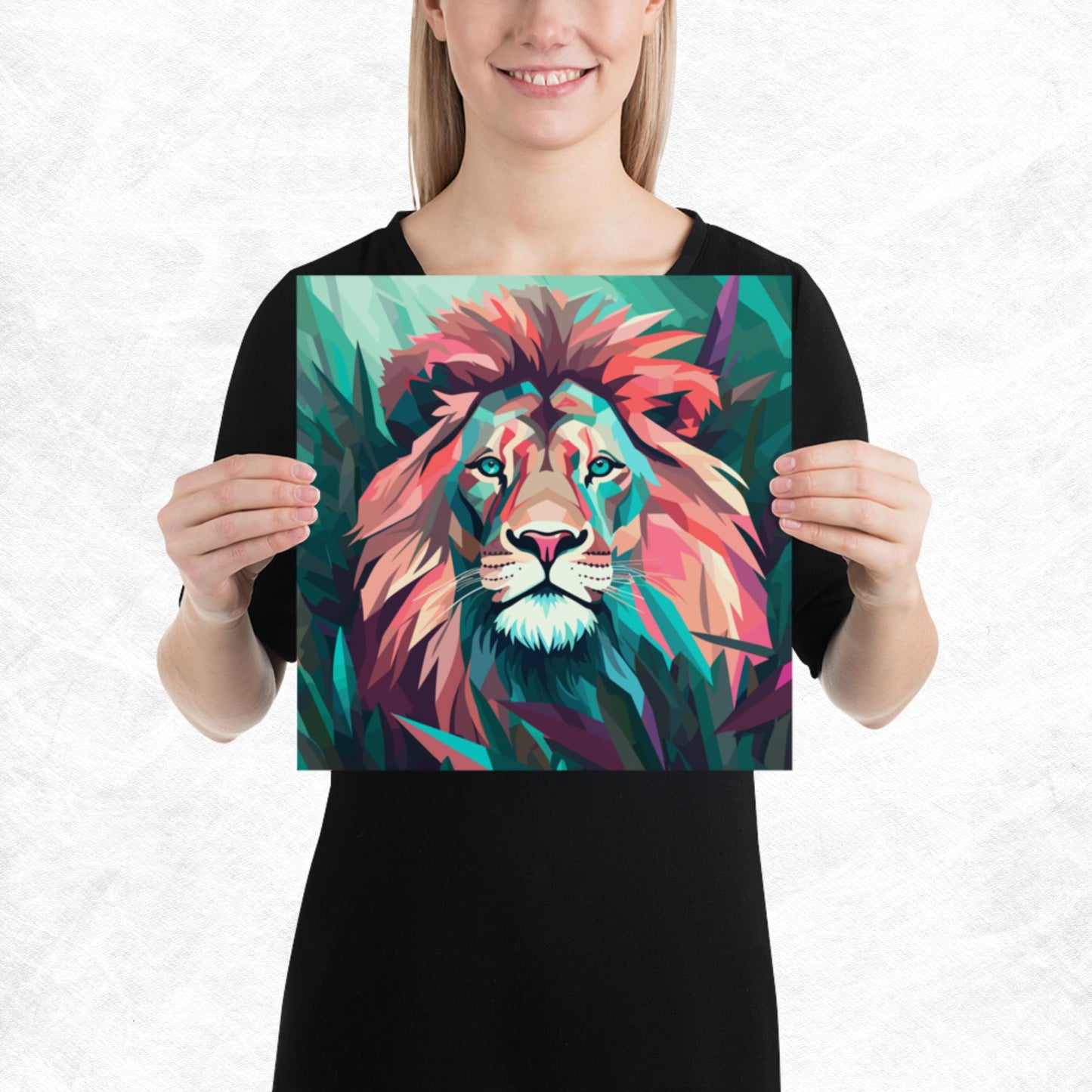 Green and Pink Lion Paper Poster