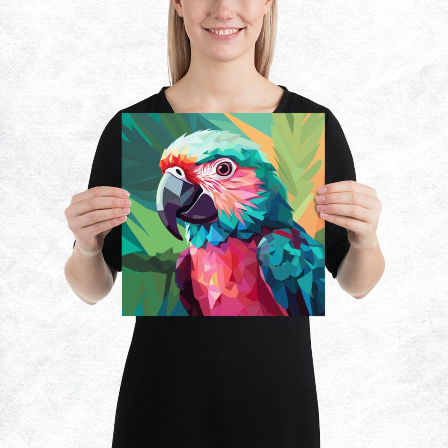 Green and Pink Parrot Paper Poster