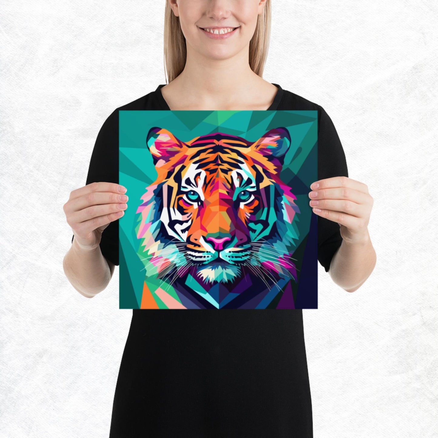 Green and Pink Tiger Paper Poster