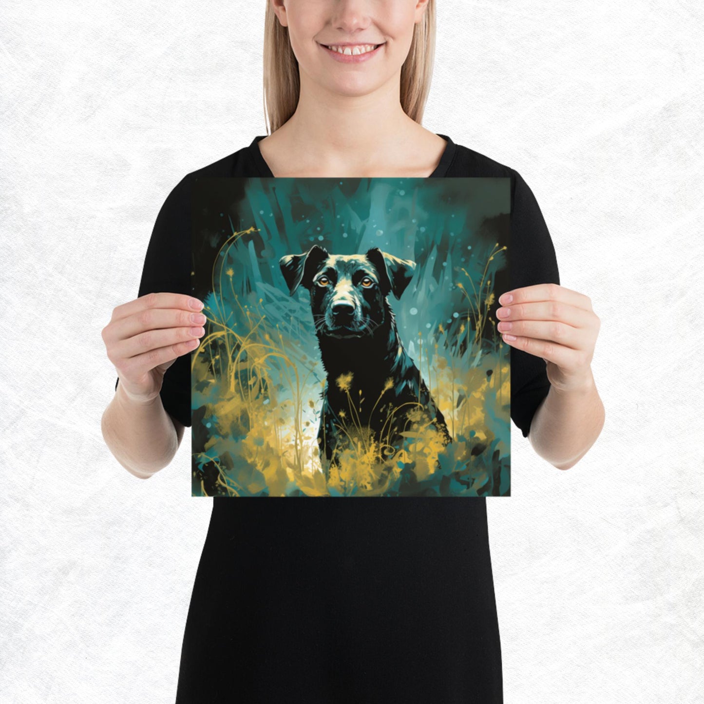 Dark Turquoise Dog Paper Poster