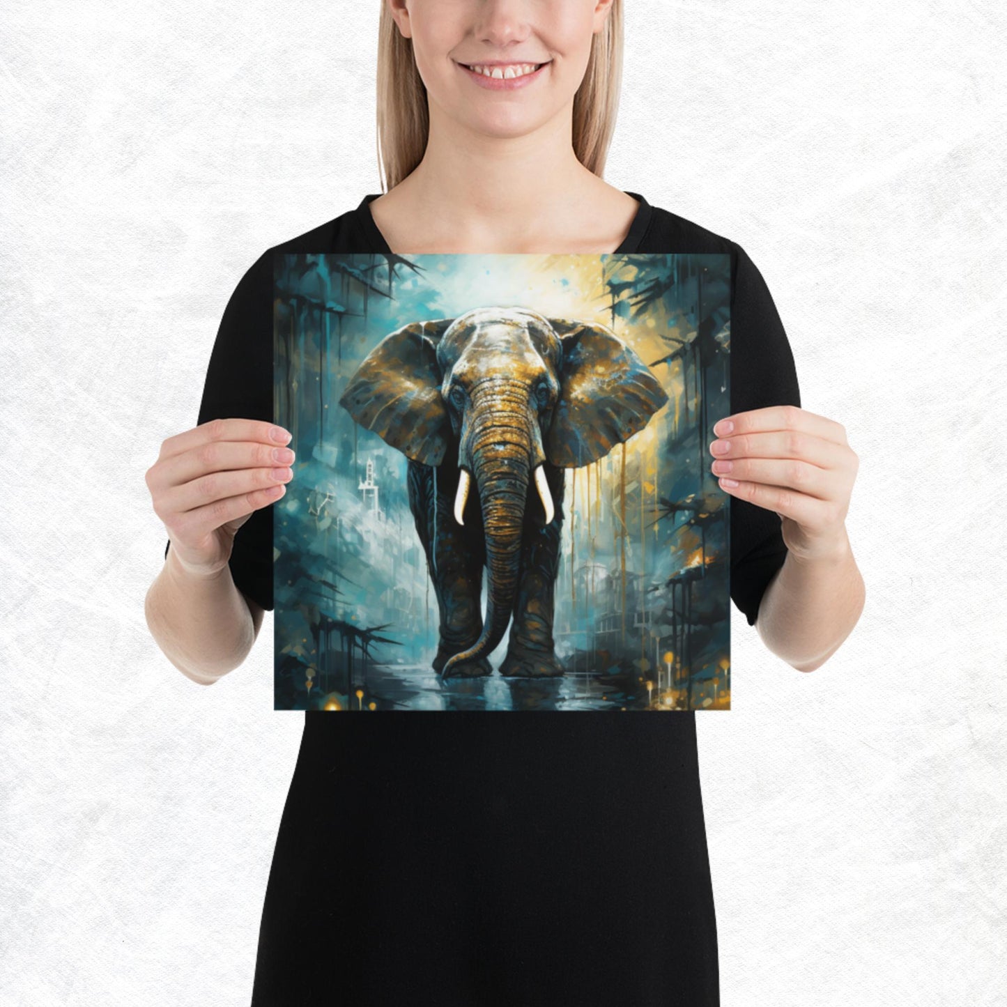Dark Turquoise Elephant Paper Poster