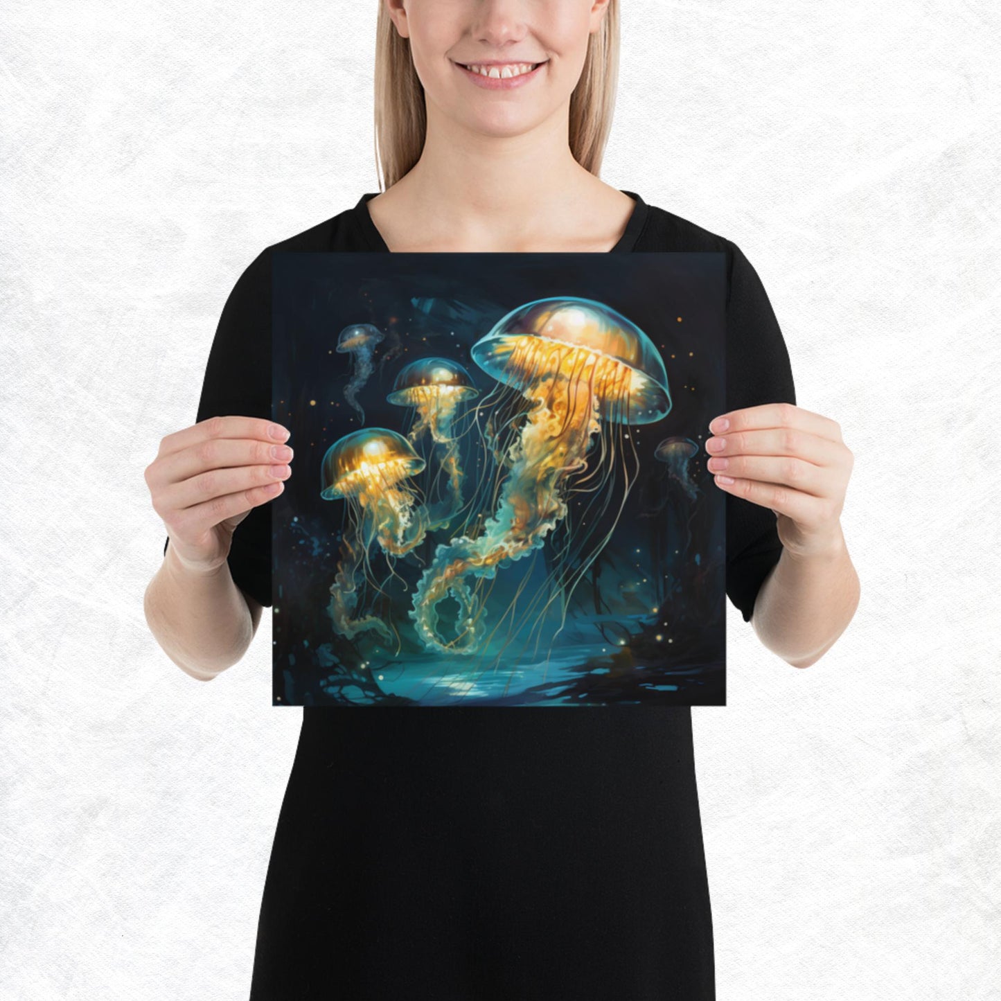 Dark Turquoise Jellyfish Paper Poster