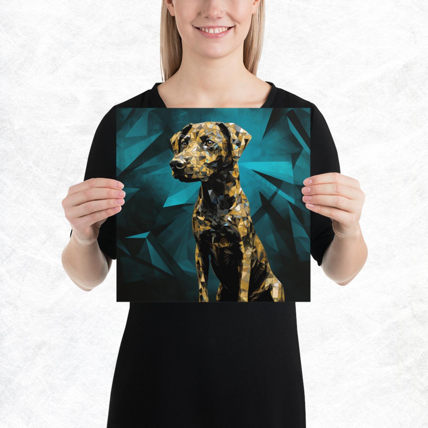 Blue Gold Dog Paper Poster