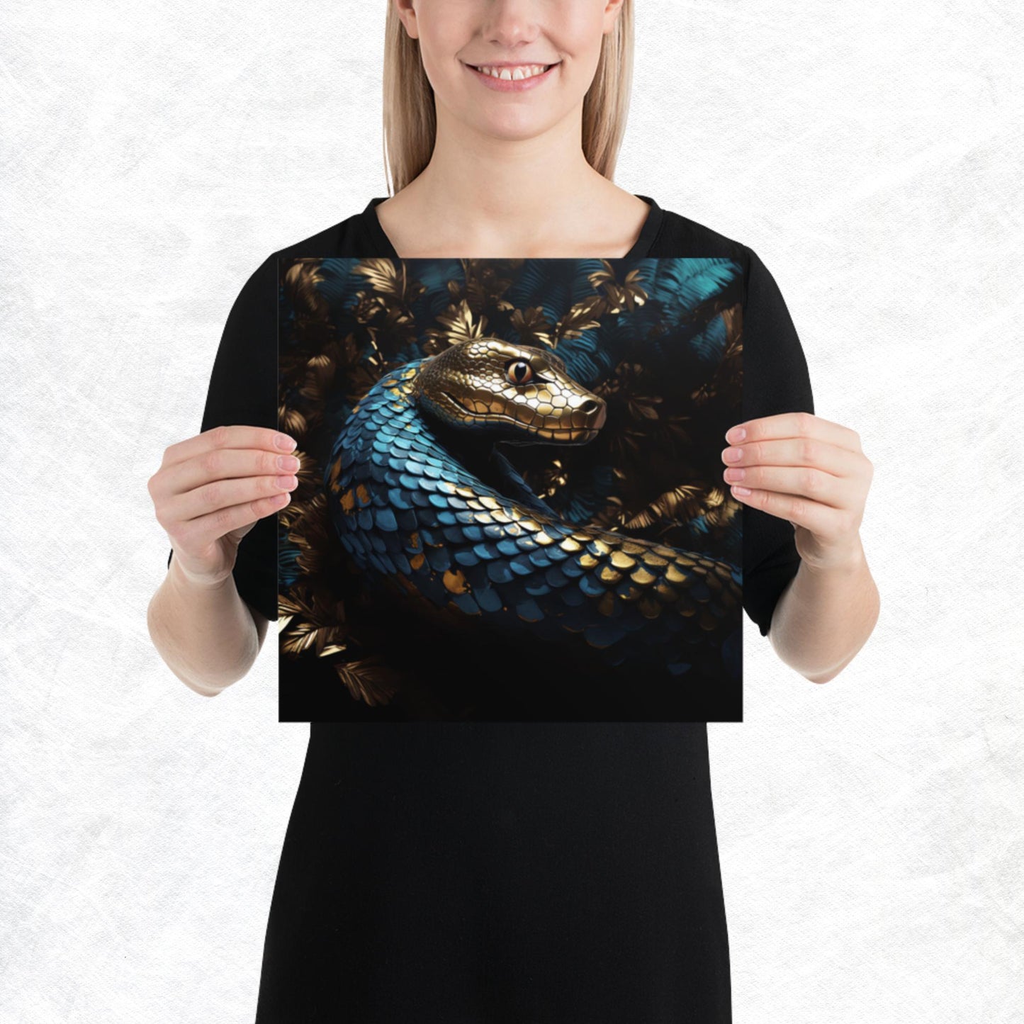 Blue Gold Snake Paper Poster