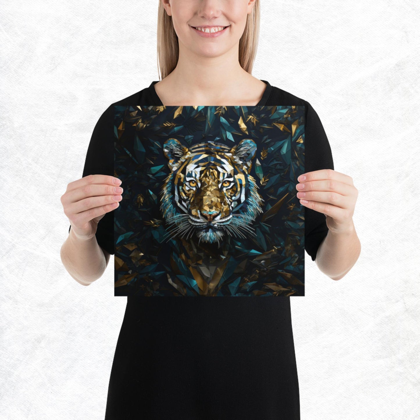 Blue Gold Tiger Paper Poster