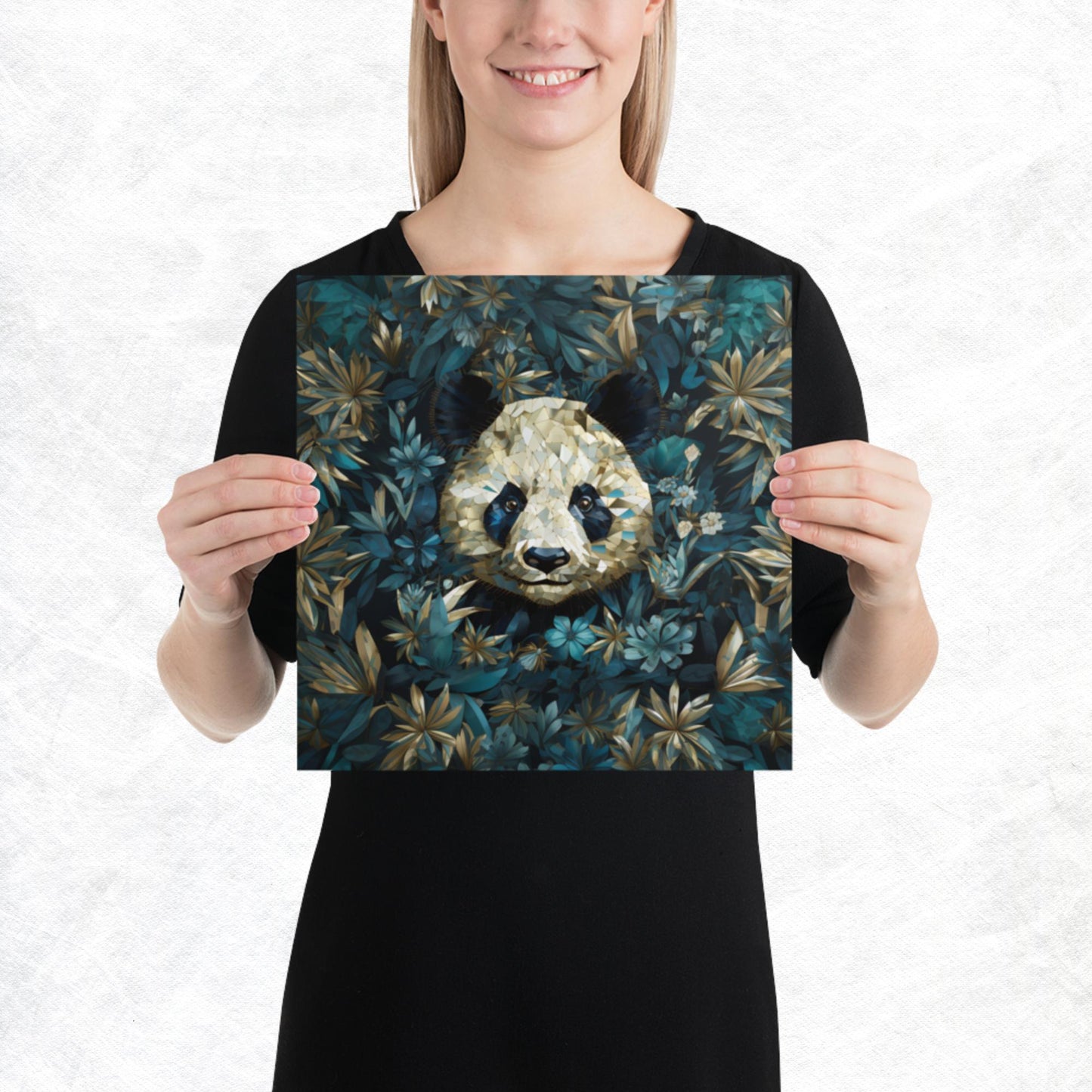 Blue Gold Panda Paper Poster