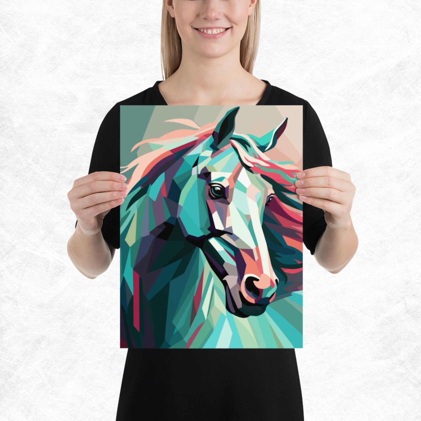 Green and Pink Horse Paper Poster