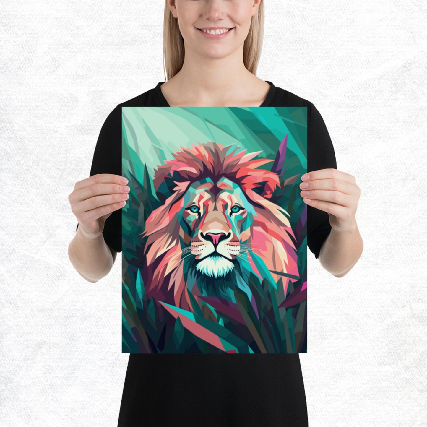 Green and Pink Lion Paper Poster