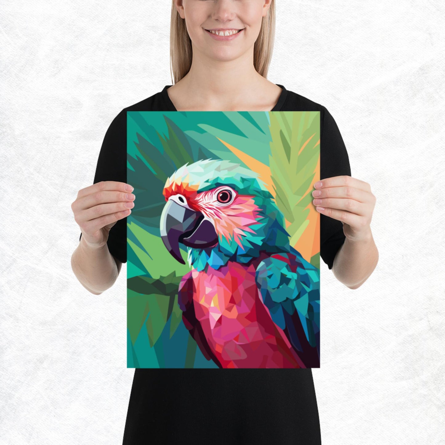 Green and Pink Parrot Paper Poster