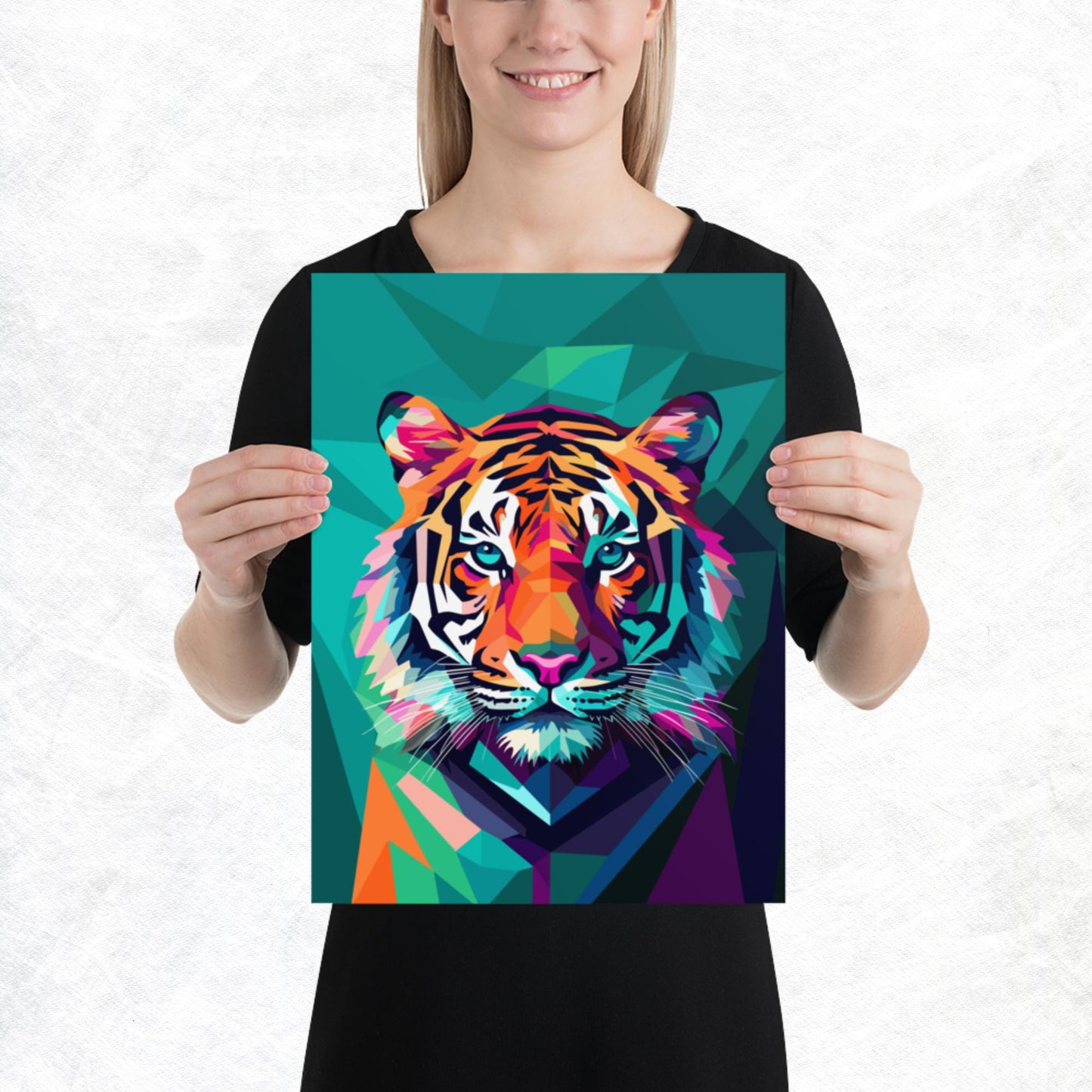 Green and Pink Tiger Paper Poster