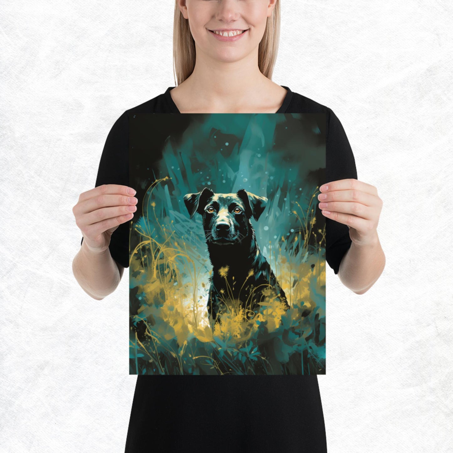 Dark Turquoise Dog Paper Poster