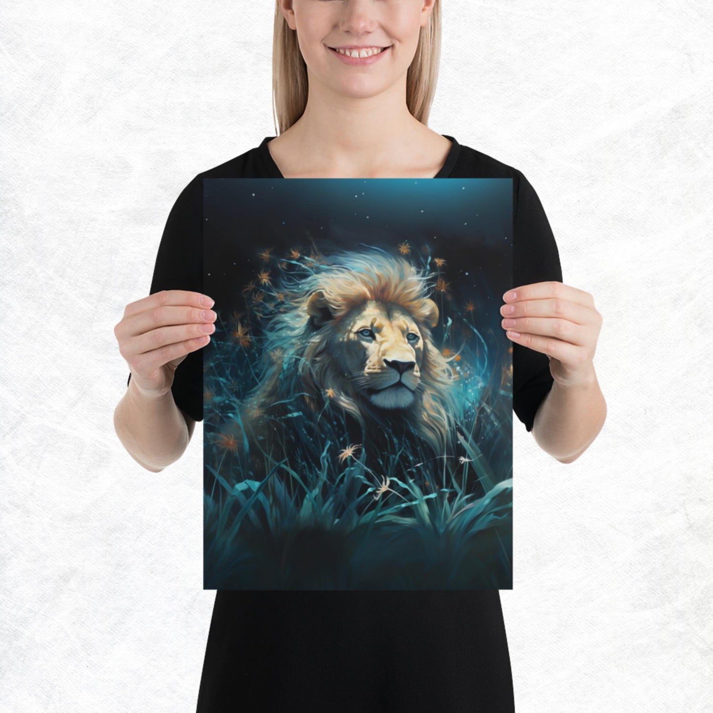 Dark Turquoise Lion Paper Poster
