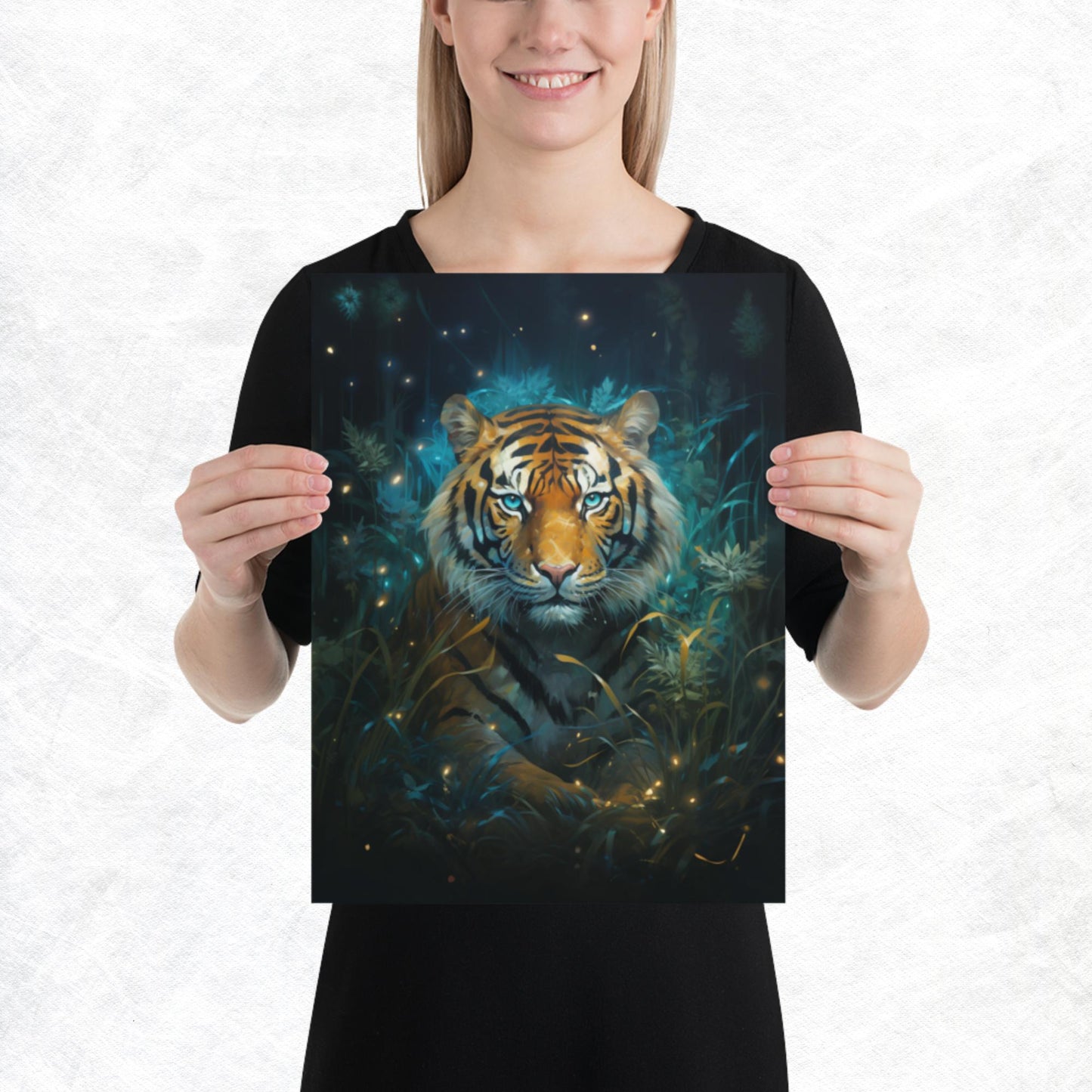 Dark Turquoise Tiger Paper Poster