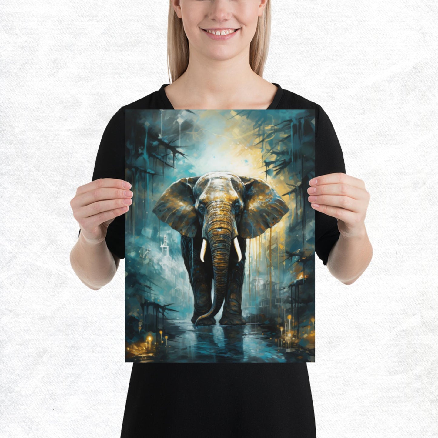 Dark Turquoise Elephant Paper Poster