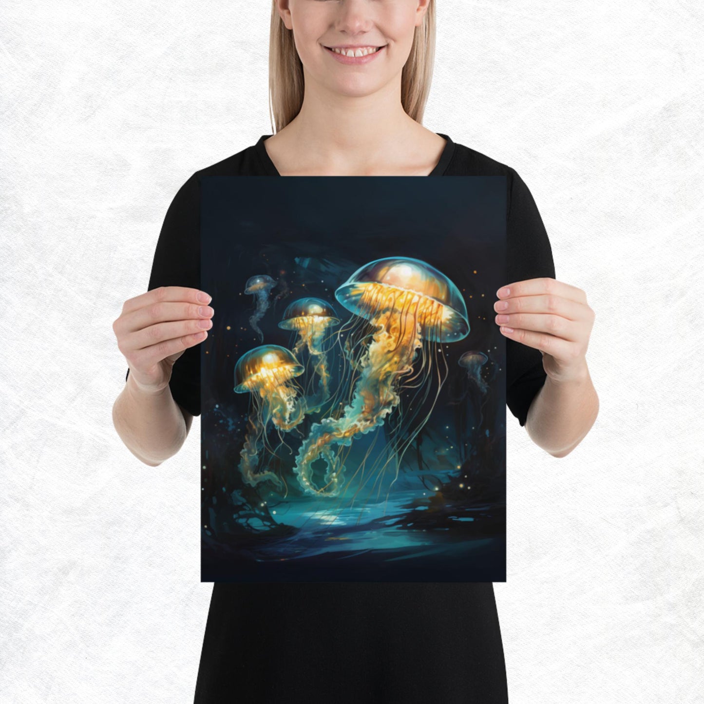 Dark Turquoise Jellyfish Paper Poster