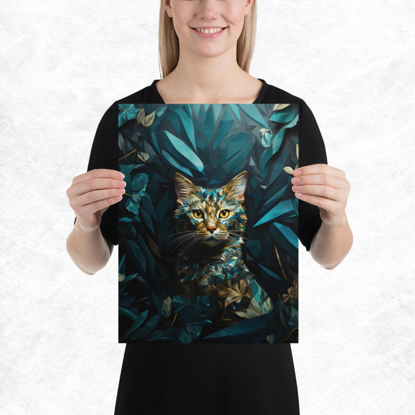 Blue Gold Cat Paper Poster
