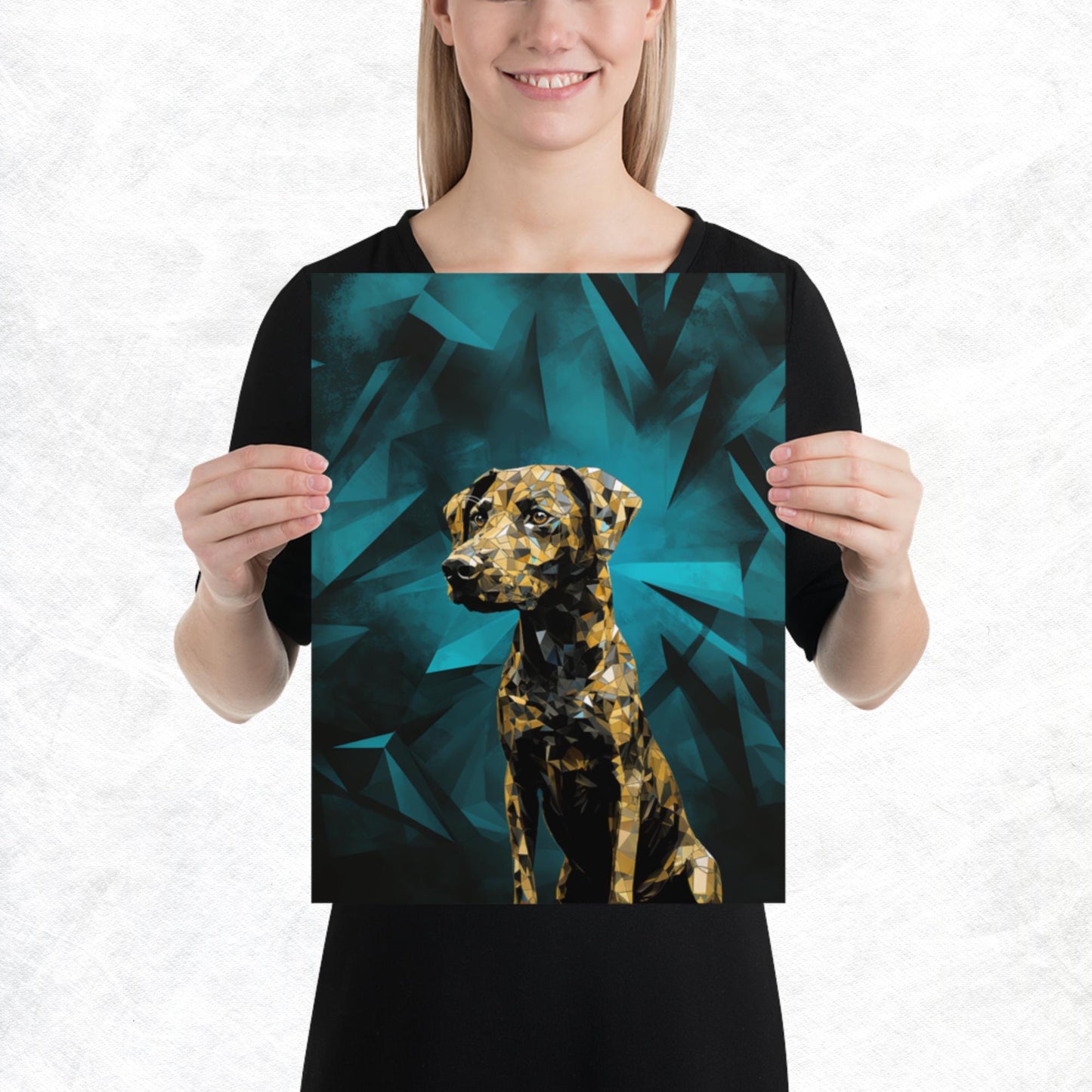 Blue Gold Dog Paper Poster