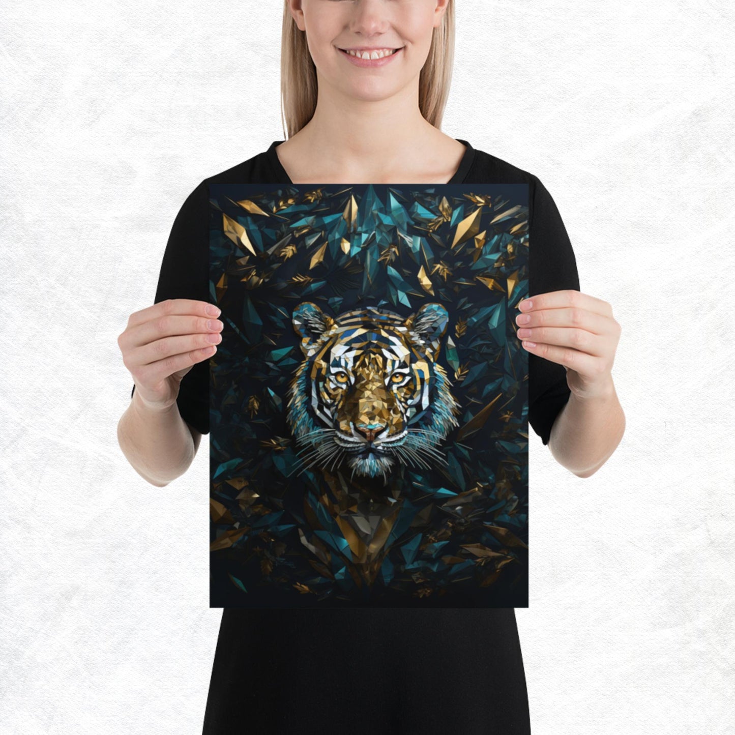 Blue Gold Tiger Paper Poster