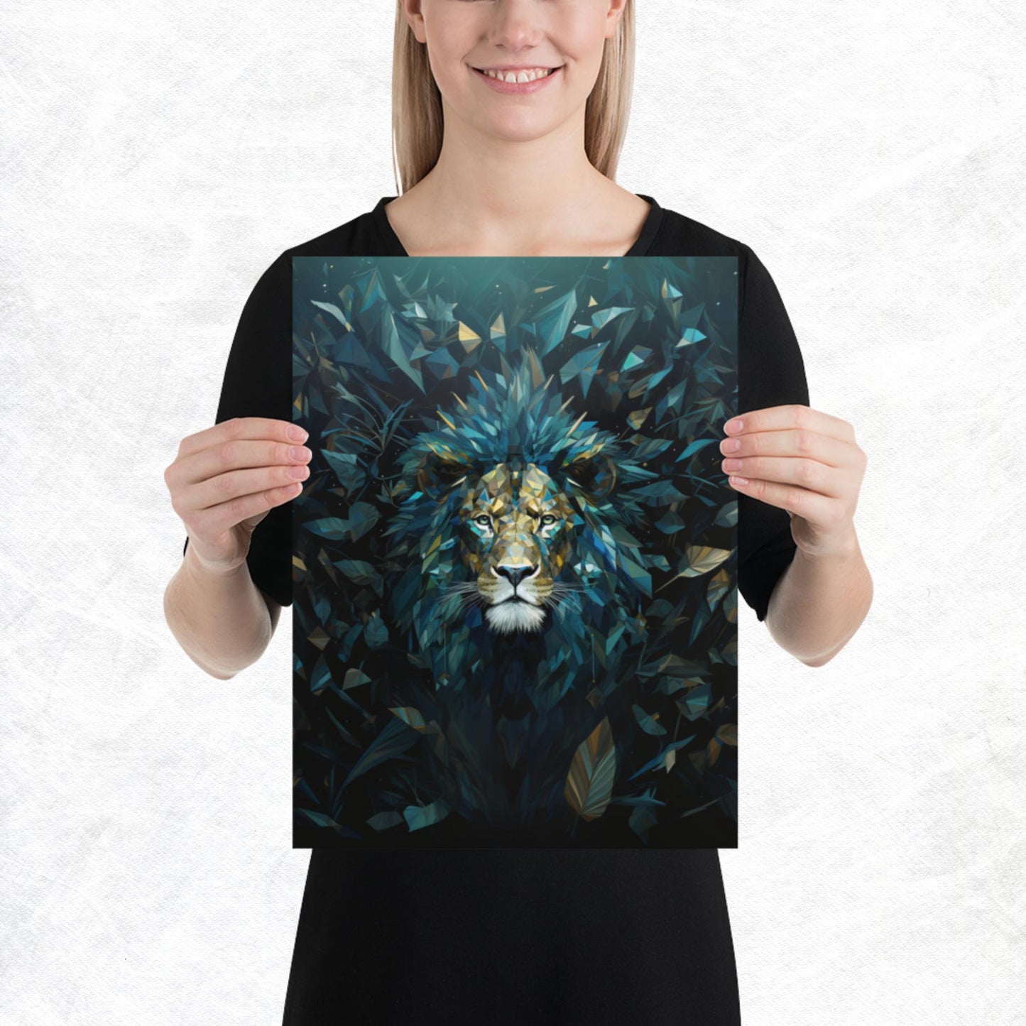 Blue Gold Lion Paper Poster