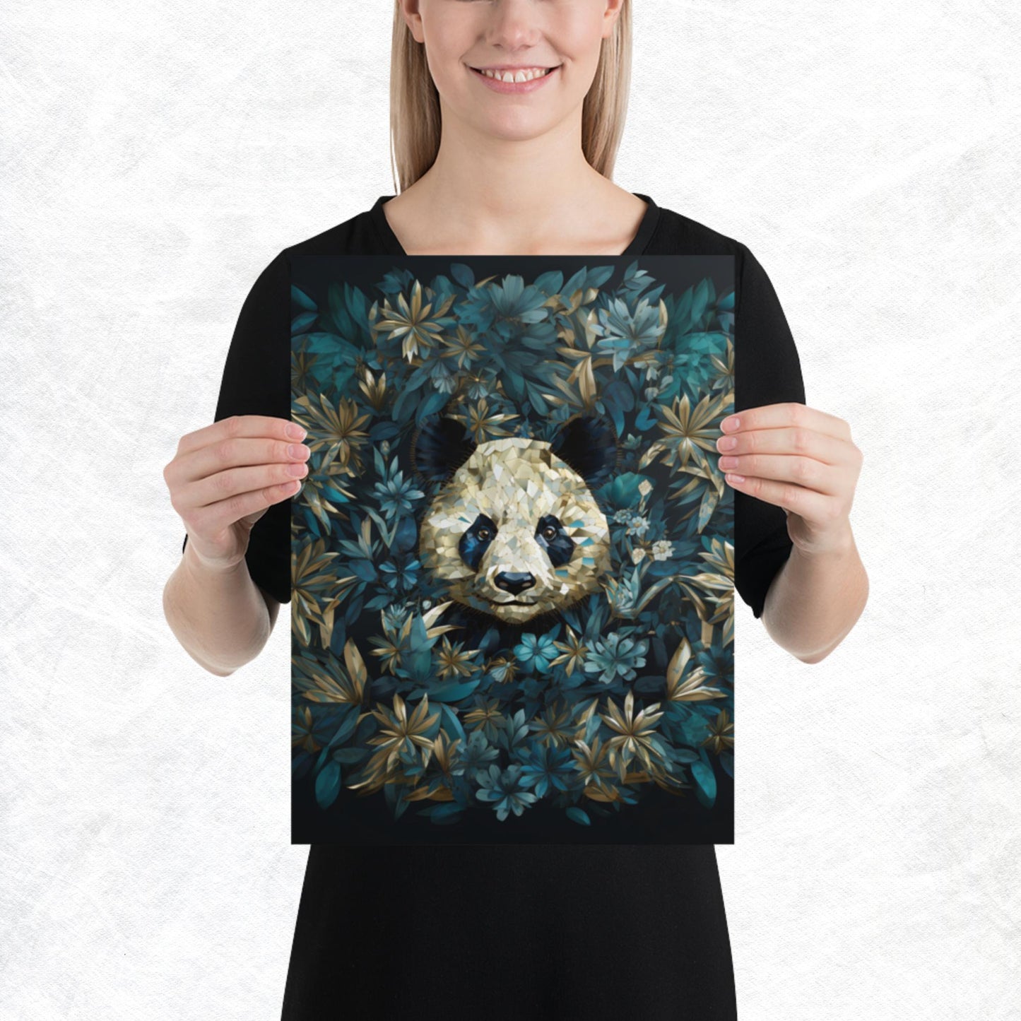 Blue Gold Panda Paper Poster