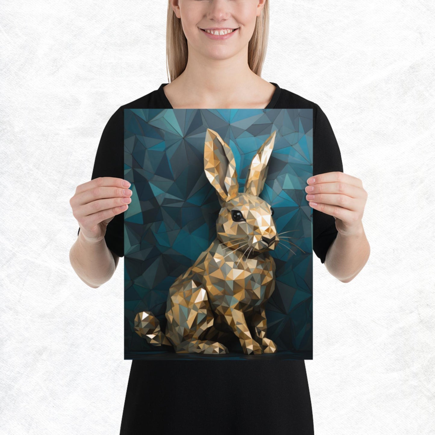 Blue Gold Rabbit Paper Poster
