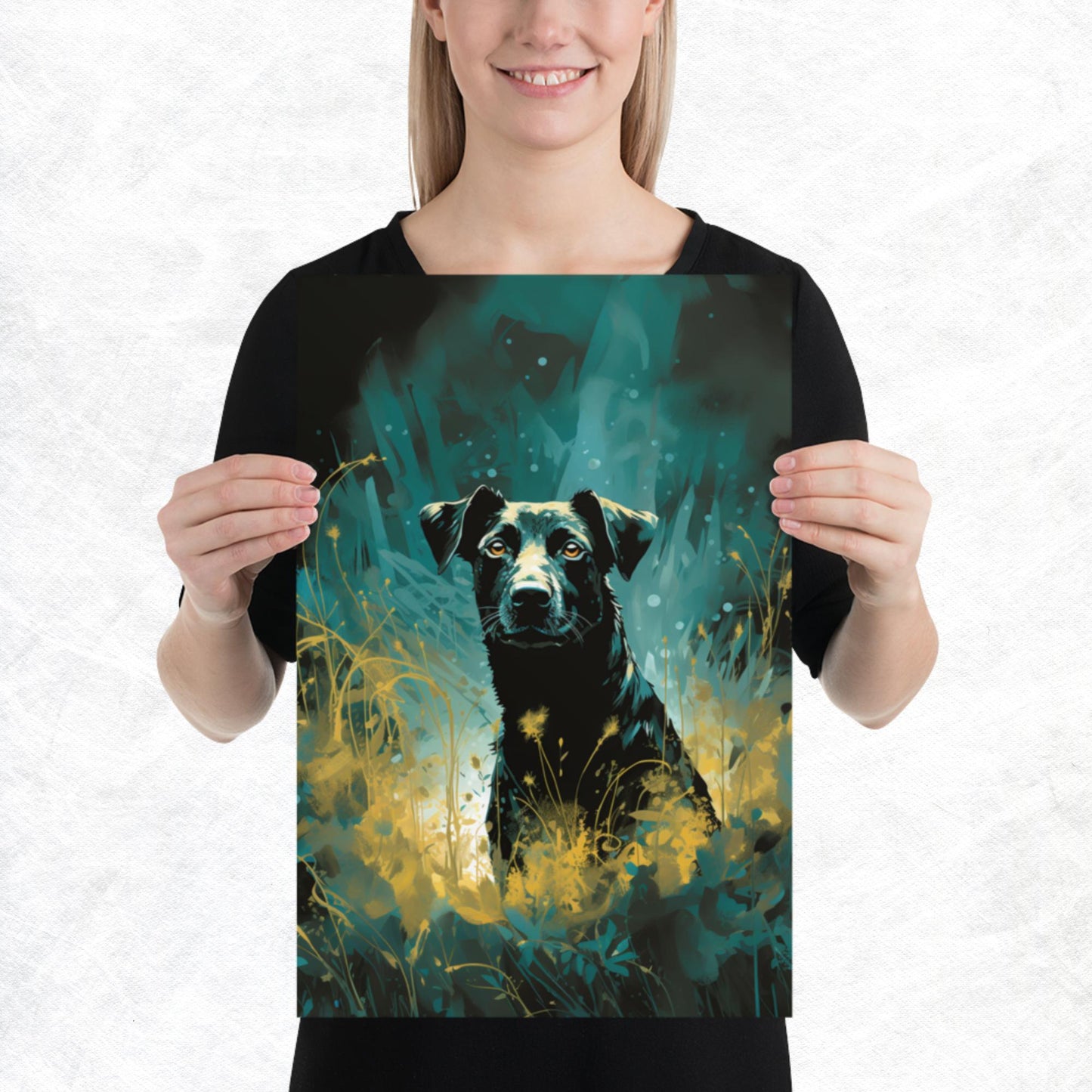 Dark Turquoise Dog Paper Poster