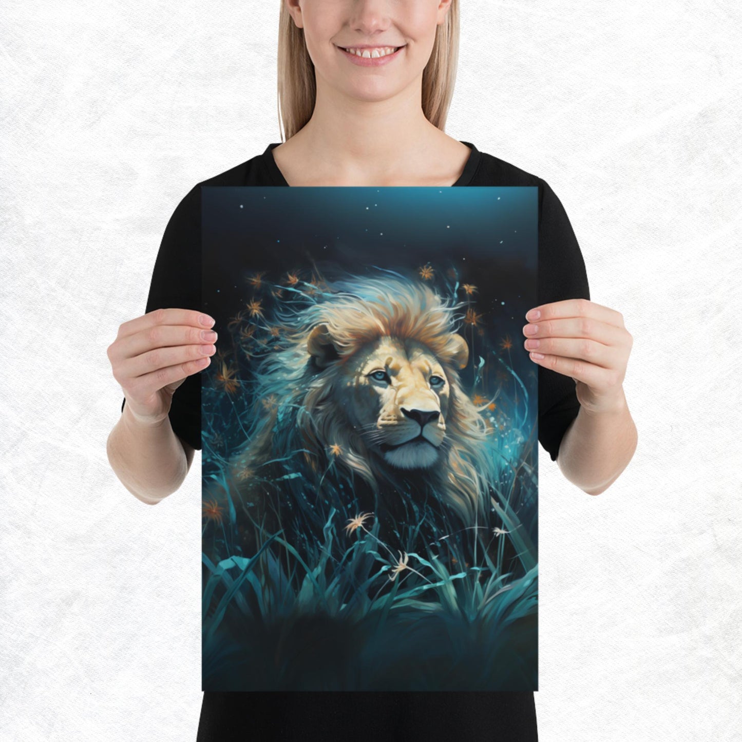 Dark Turquoise Lion Paper Poster