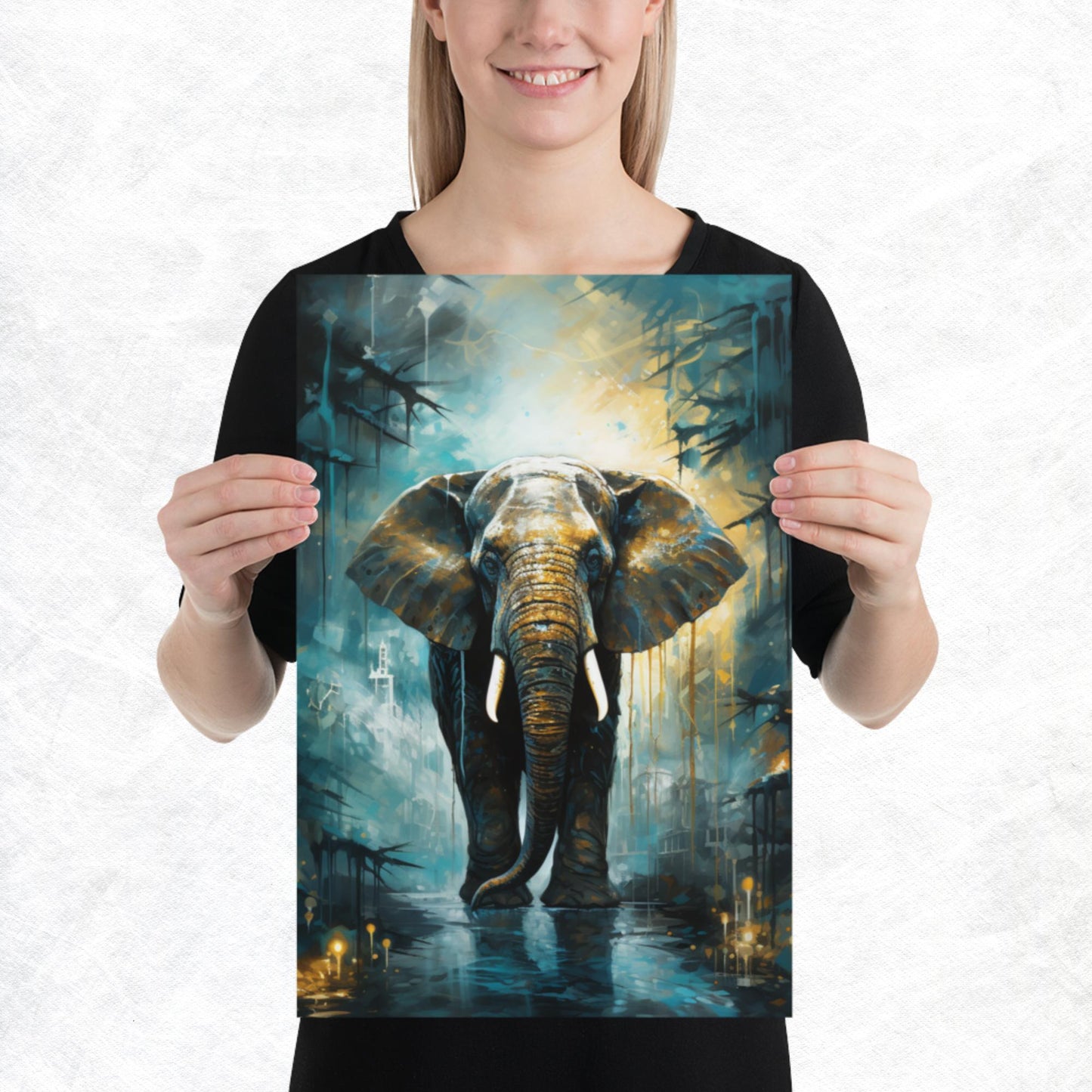 Dark Turquoise Elephant Paper Poster
