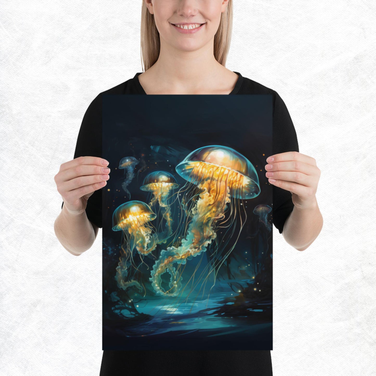 Dark Turquoise Jellyfish Paper Poster