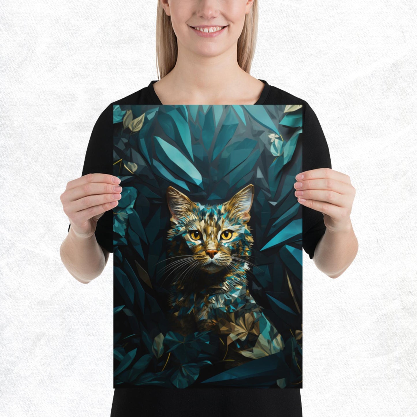 Blue Gold Cat Paper Poster