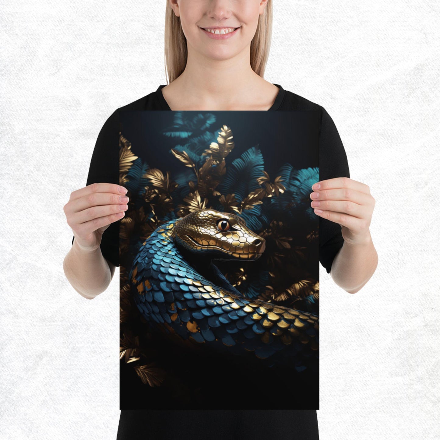 Blue Gold Snake Paper Poster